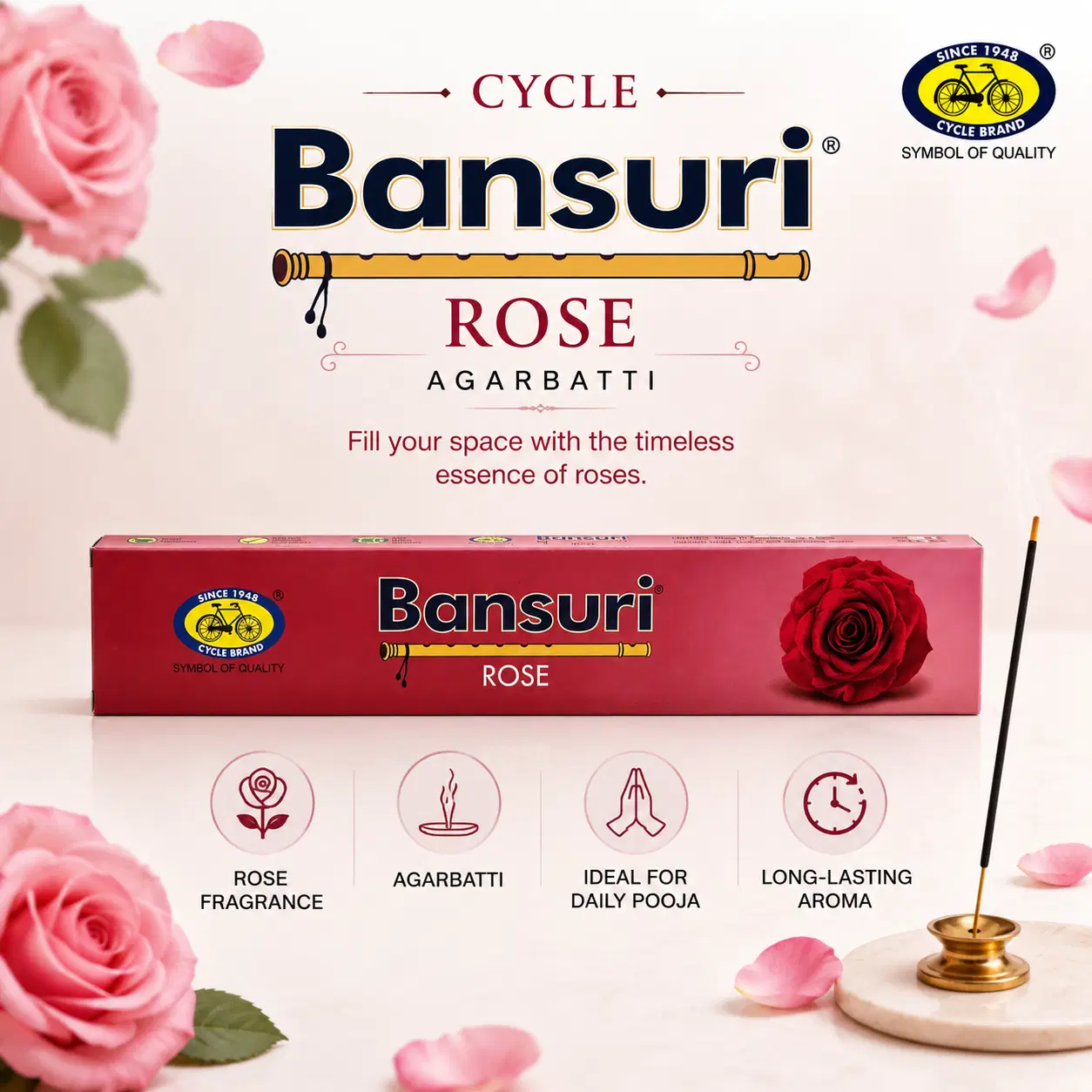 Premium Rose Agarbatti for Daily Pooja & Meditation | Long-Lasting Floral Incense Sticks