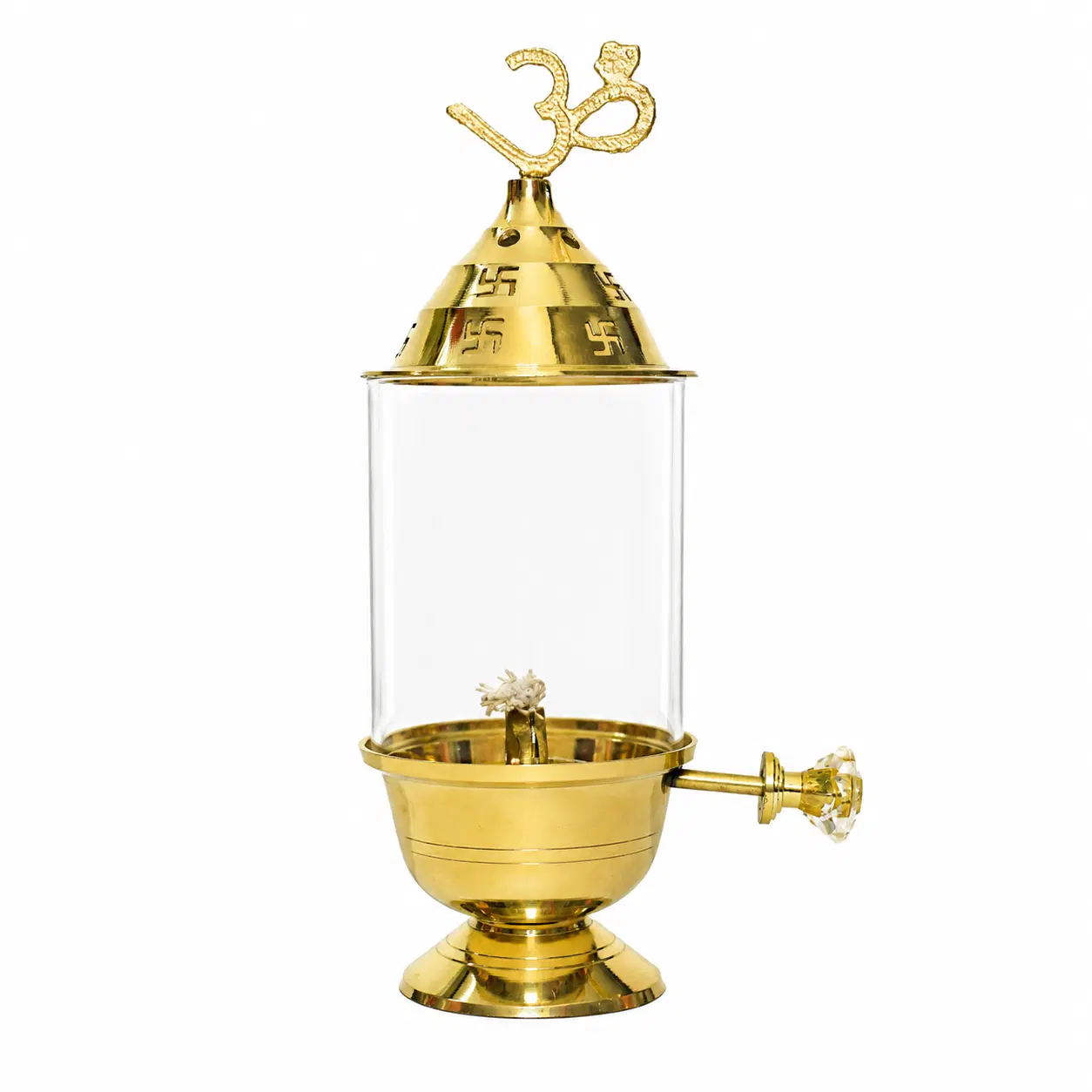 Brass Akhand Diya with Long Glass Cover