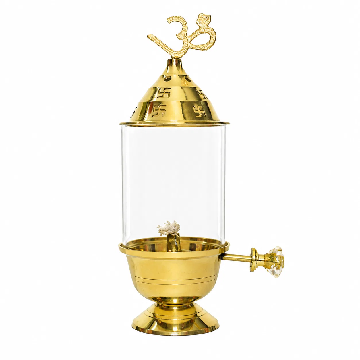 Brass Akhand Diya with Long Glass Cover