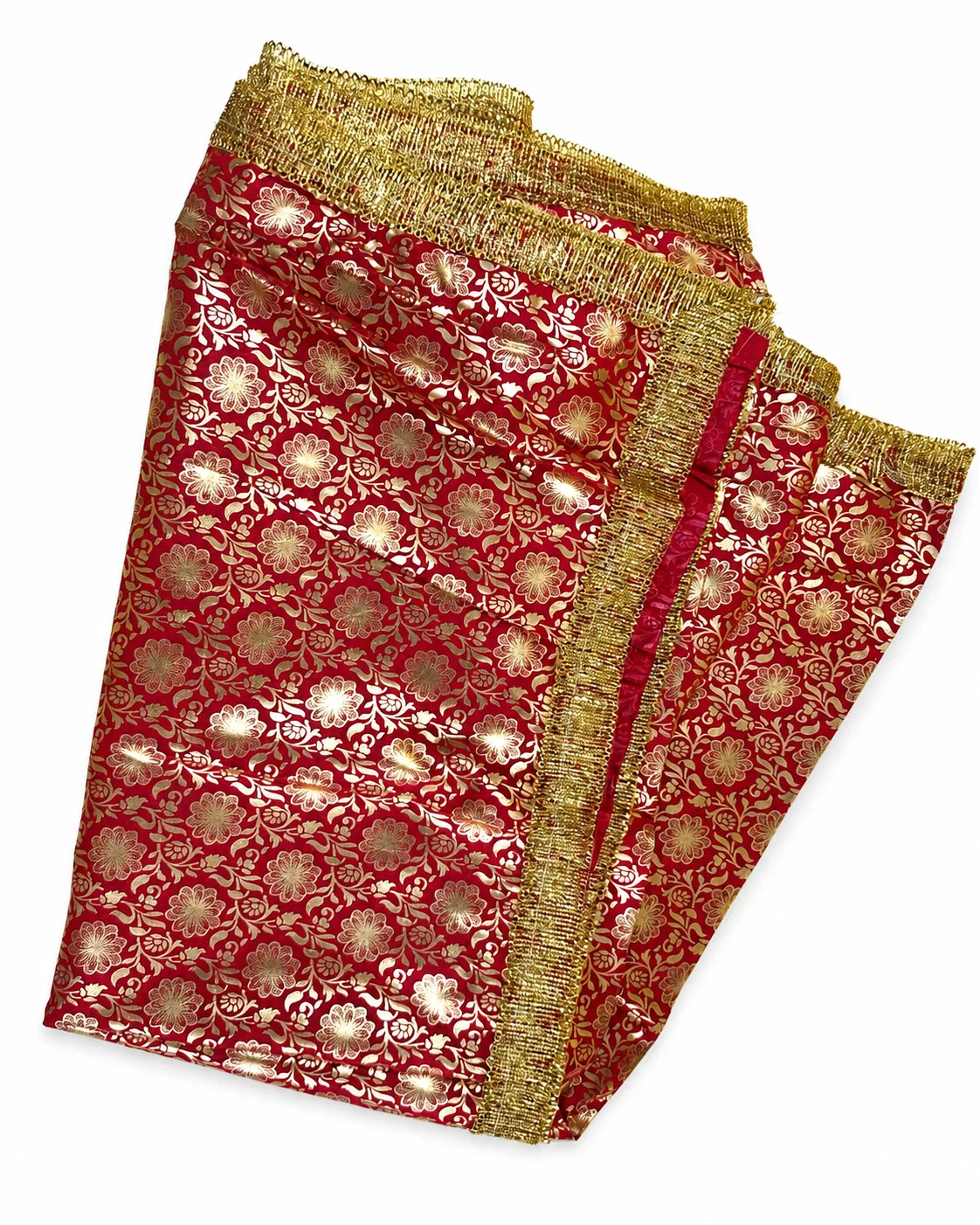 Floral Foil Print Chunri with Golden Lace Border (For Jagran Chunri)