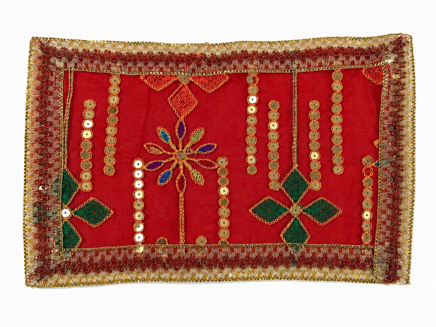 Red Net Chunri with Mirror Work