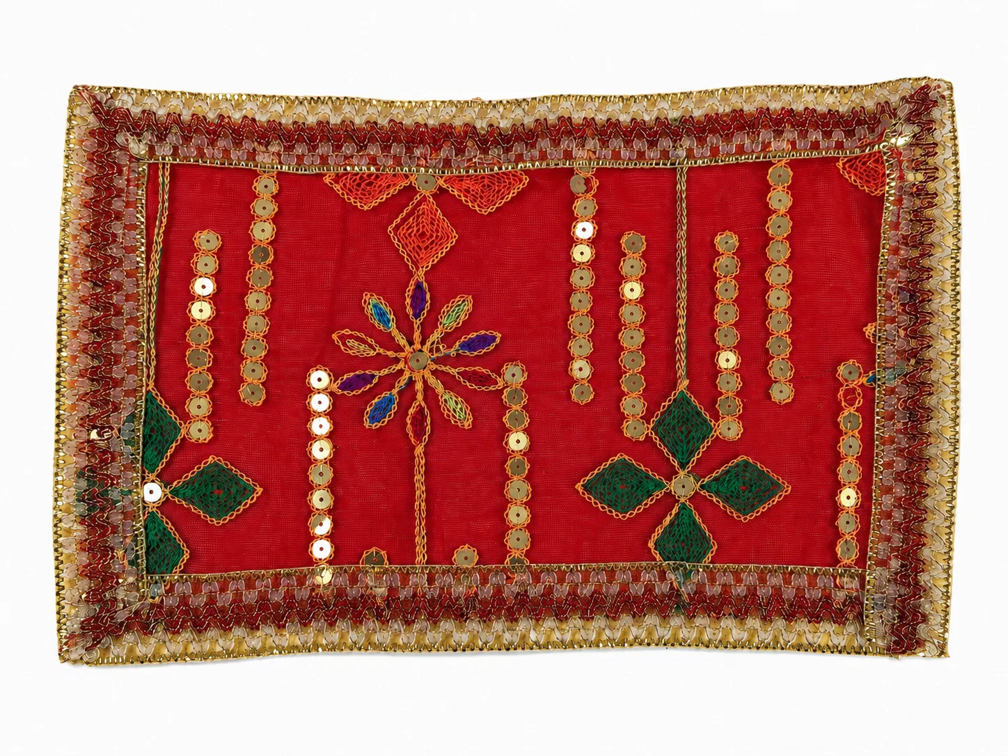 Red Net Chunri with Mirror Work