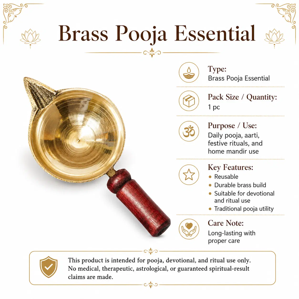 Traditional Brass Aarti Diya with Wooden Handle