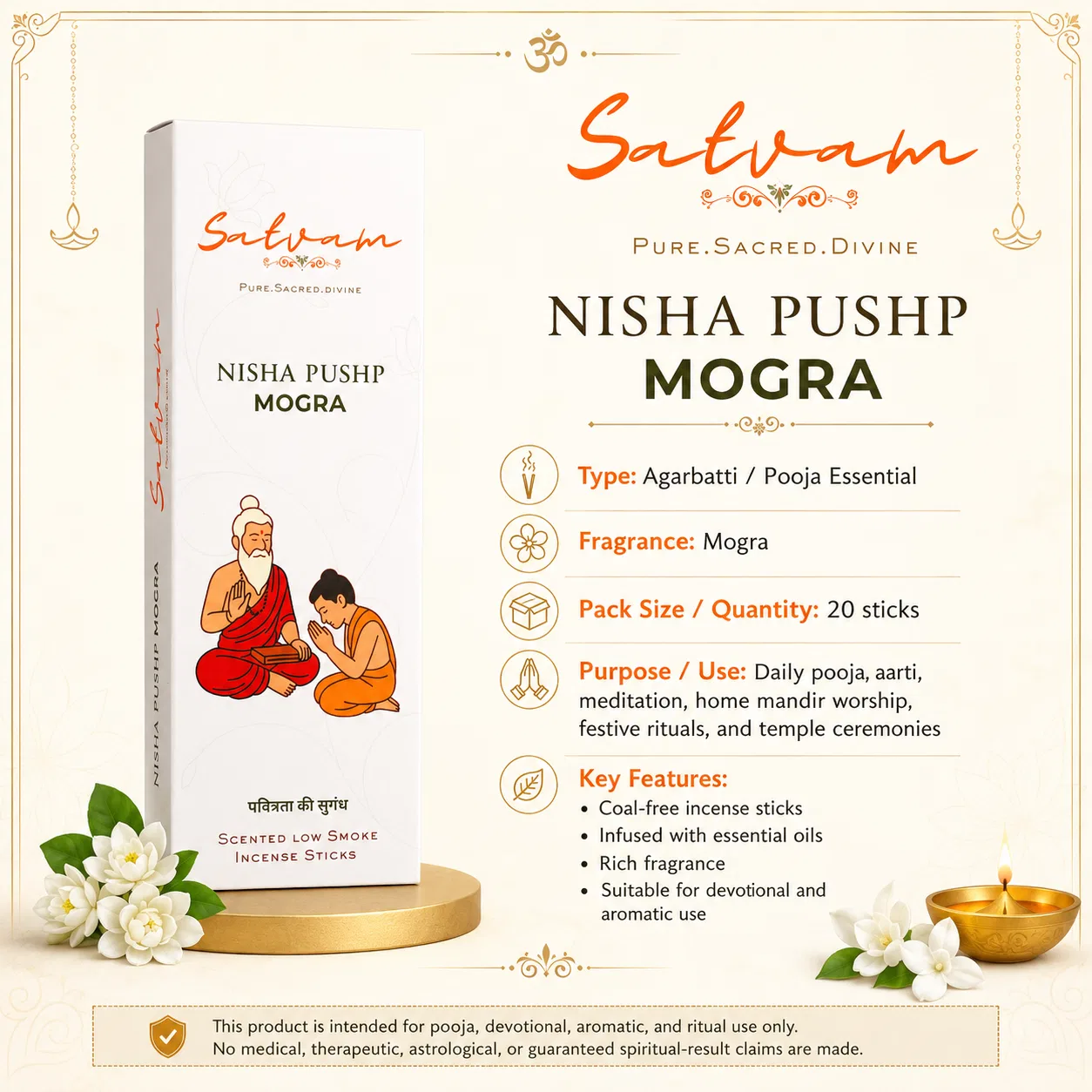 Satvam Nisha Pushp Mogra Dhoop Sticks (Dry)