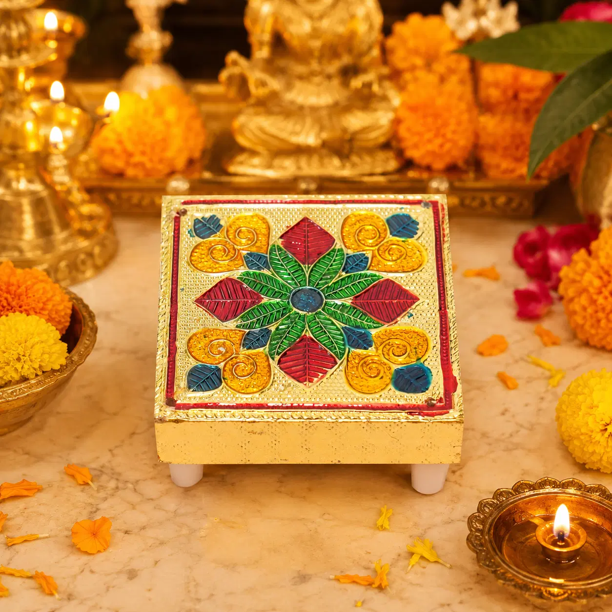 Decorative Wooden Mandir Mini Chowki