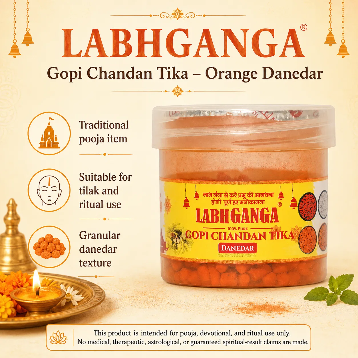 Labh Ganga Orange Gopi Chandan Tilak Grains 25gm