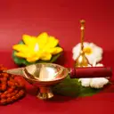 Traditional Brass Aarti Diya with Wooden Handle – image 3