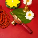 Traditional Brass Aarti Diya with Wooden Handle – image 4