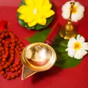 Traditional Brass Aarti Diya with Wooden Handle – image 2