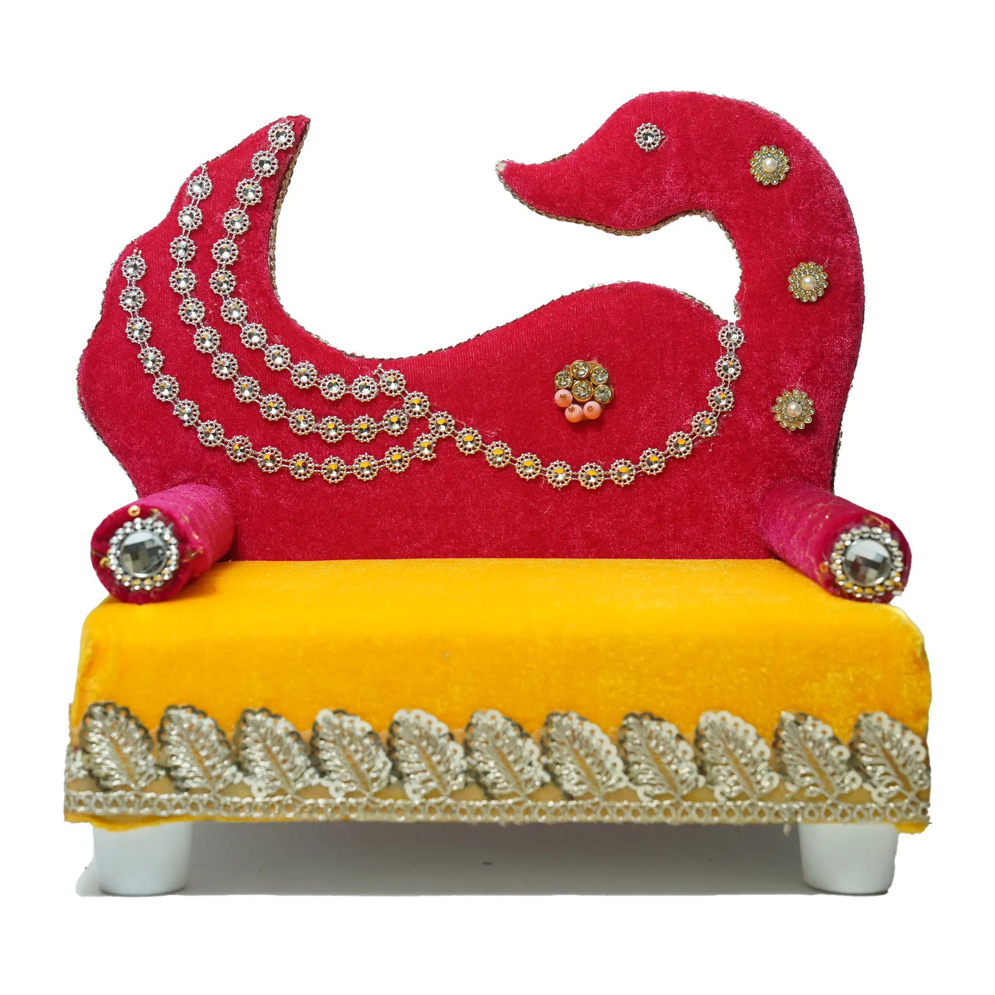 Peacock Shape Back Soft Velvet Ladoo Gopal Bed
