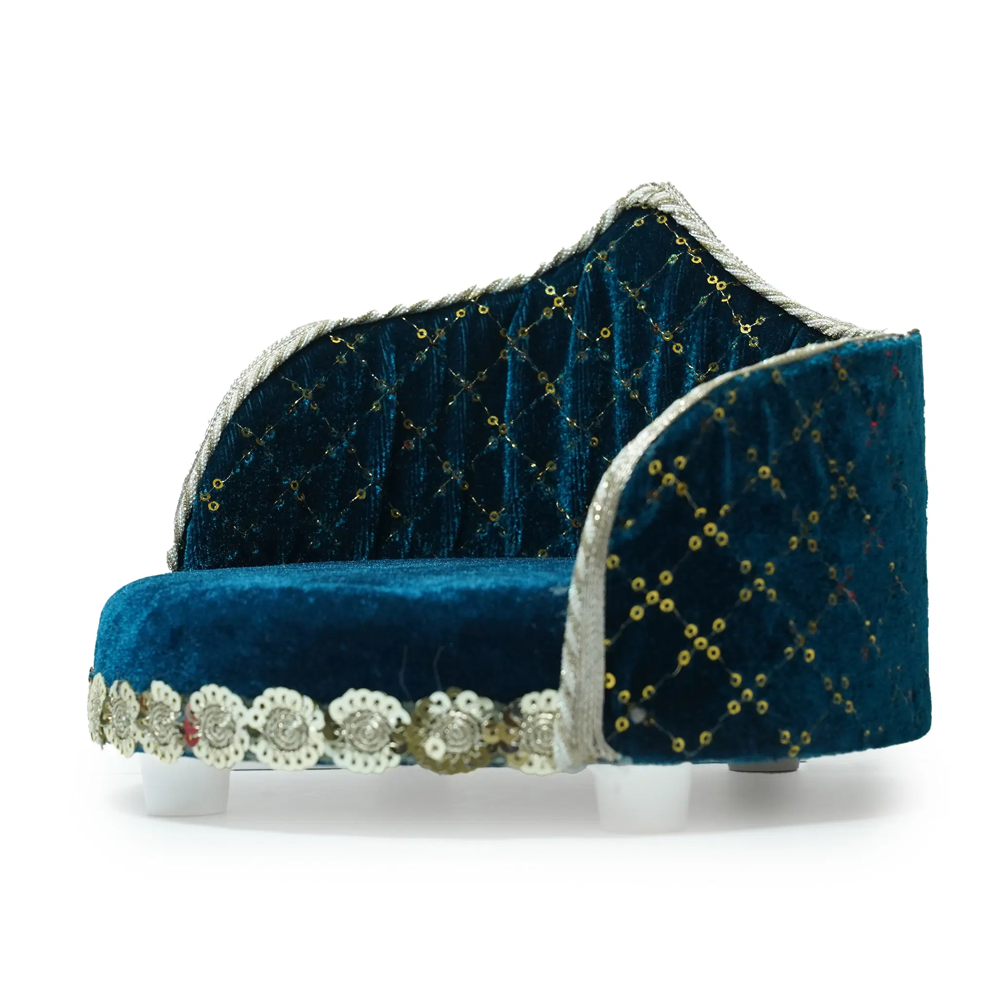 Royal Blue Velvet Round Shape Ladoo Gopal Bed