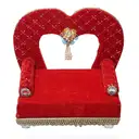 Red Heart Shaped Velvet Ladoo Gopal Bed with Gold Lace Work – image 2