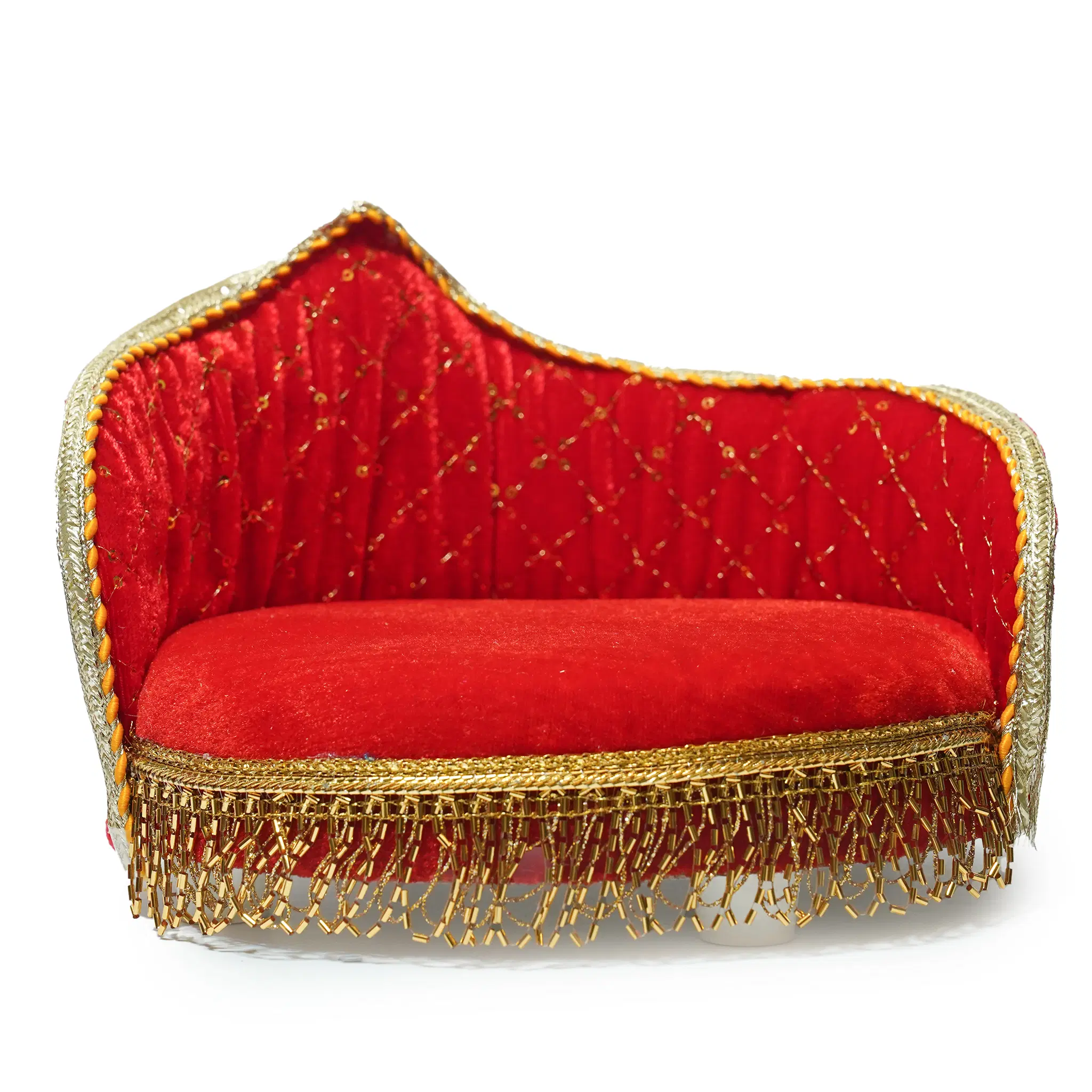 Red Velvet Round Shape Ladoo Gopal Bed with Decorative Lace Work