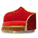 Red Velvet Round Shape Ladoo Gopal Bed with Decorative Lace Work – image 3
