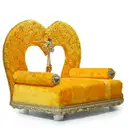 Yellow Heart Shaped Velvet Ladoo Gopal Bed with Gold Lace Work – image 3