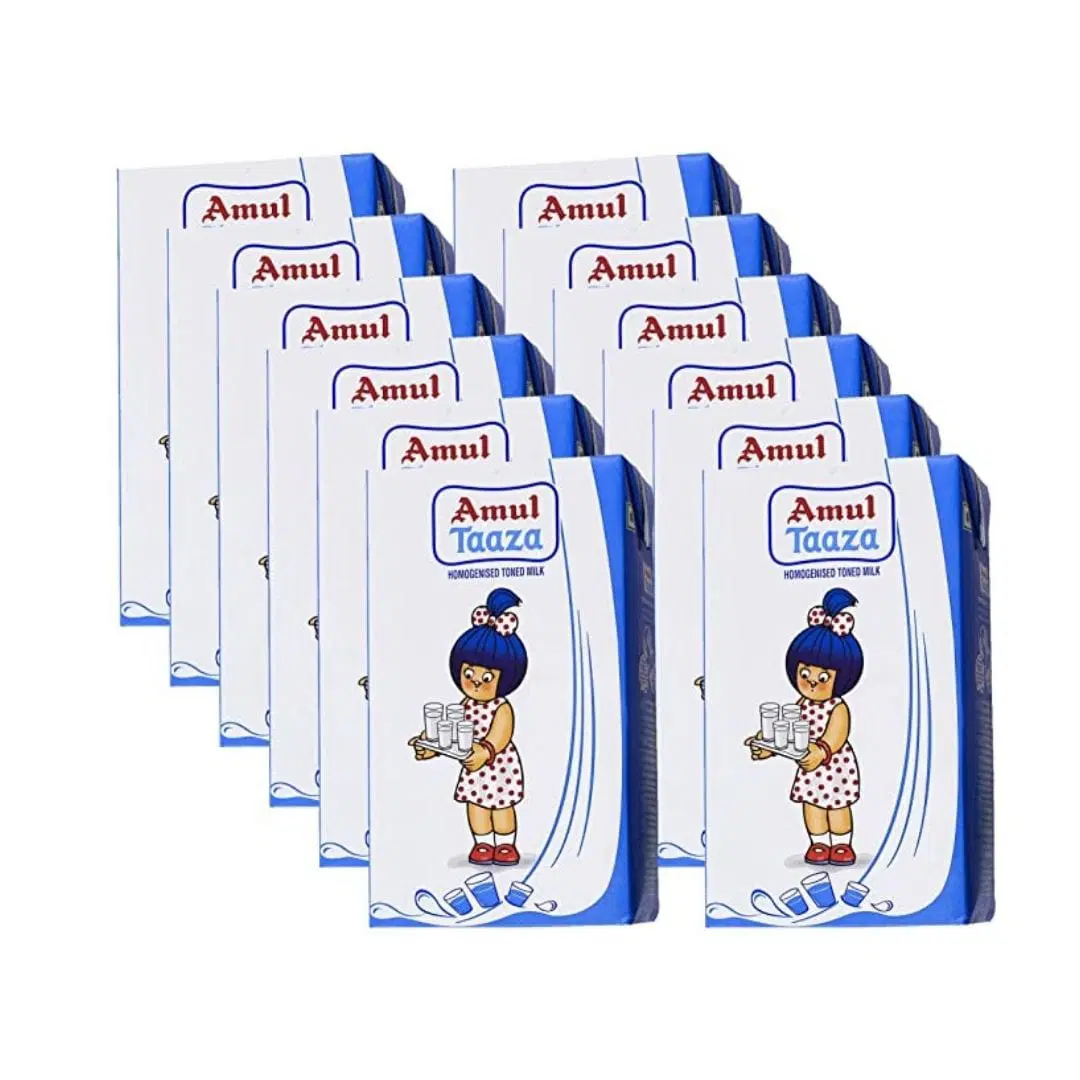 Amul Taaza Homogenized Toned Milk, 1litre*12pc