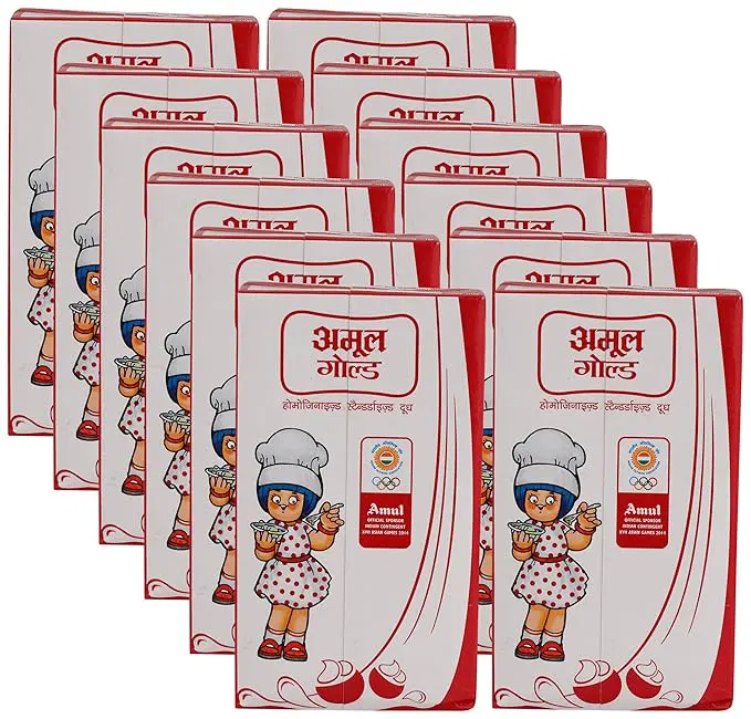 Amul Gold Milk Homogenised Standardized, 1litre*12pc