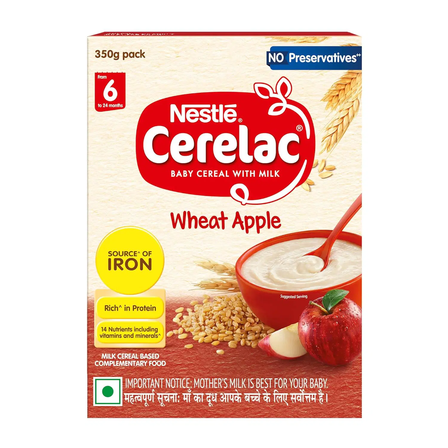  Cerelac Baby Food Cereal | Wheat Apple for 6 to 24 Months Baby | Instant Cereal | 350gm