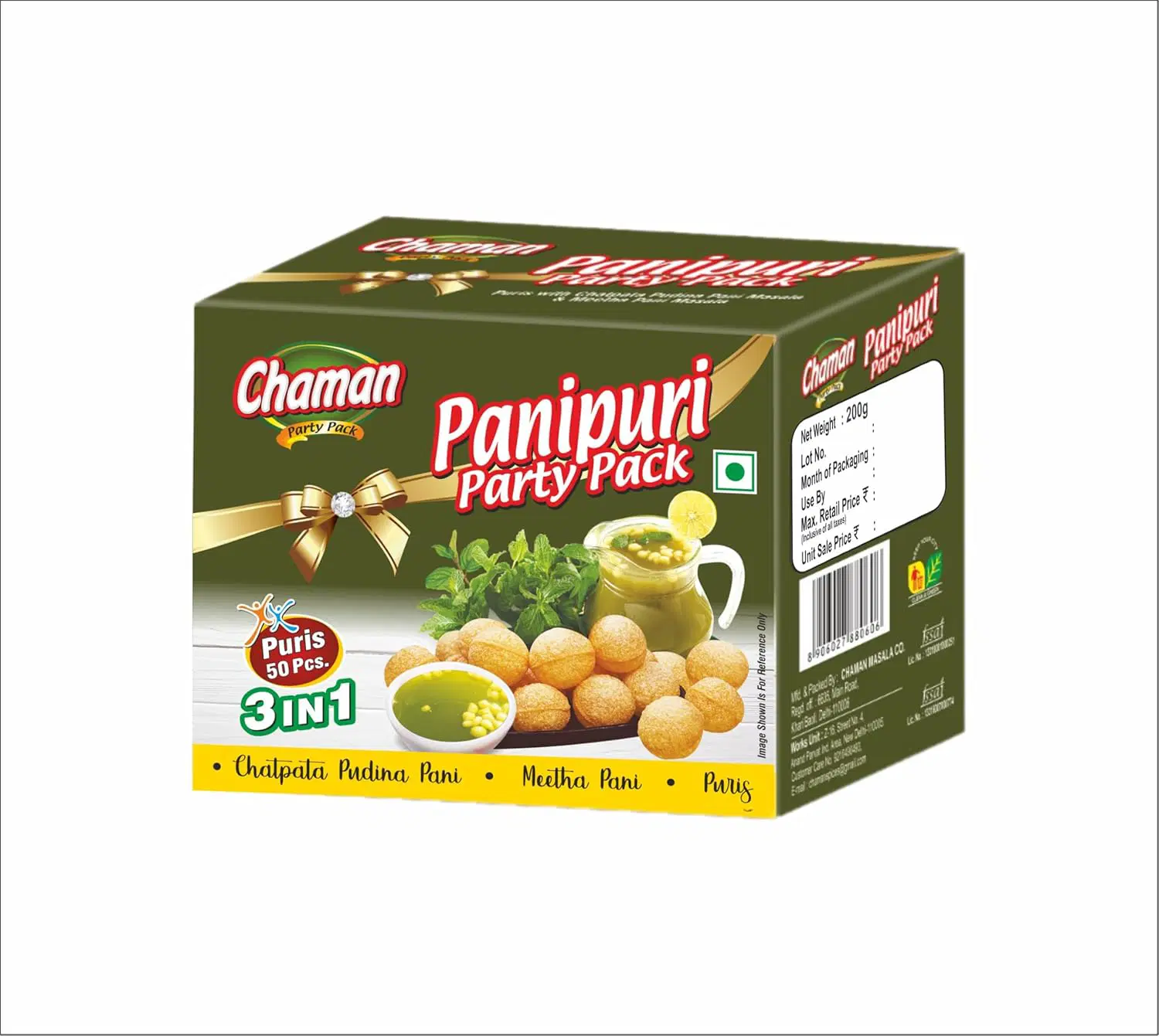 Chaman Pani Puri Golgappe Puchka Party kit with 2 Flavours of Pani, 200gm
