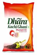 Dhara Kachi Ghani Mustard Oil (0% Trans Fat), 1 L Pouch – image 1