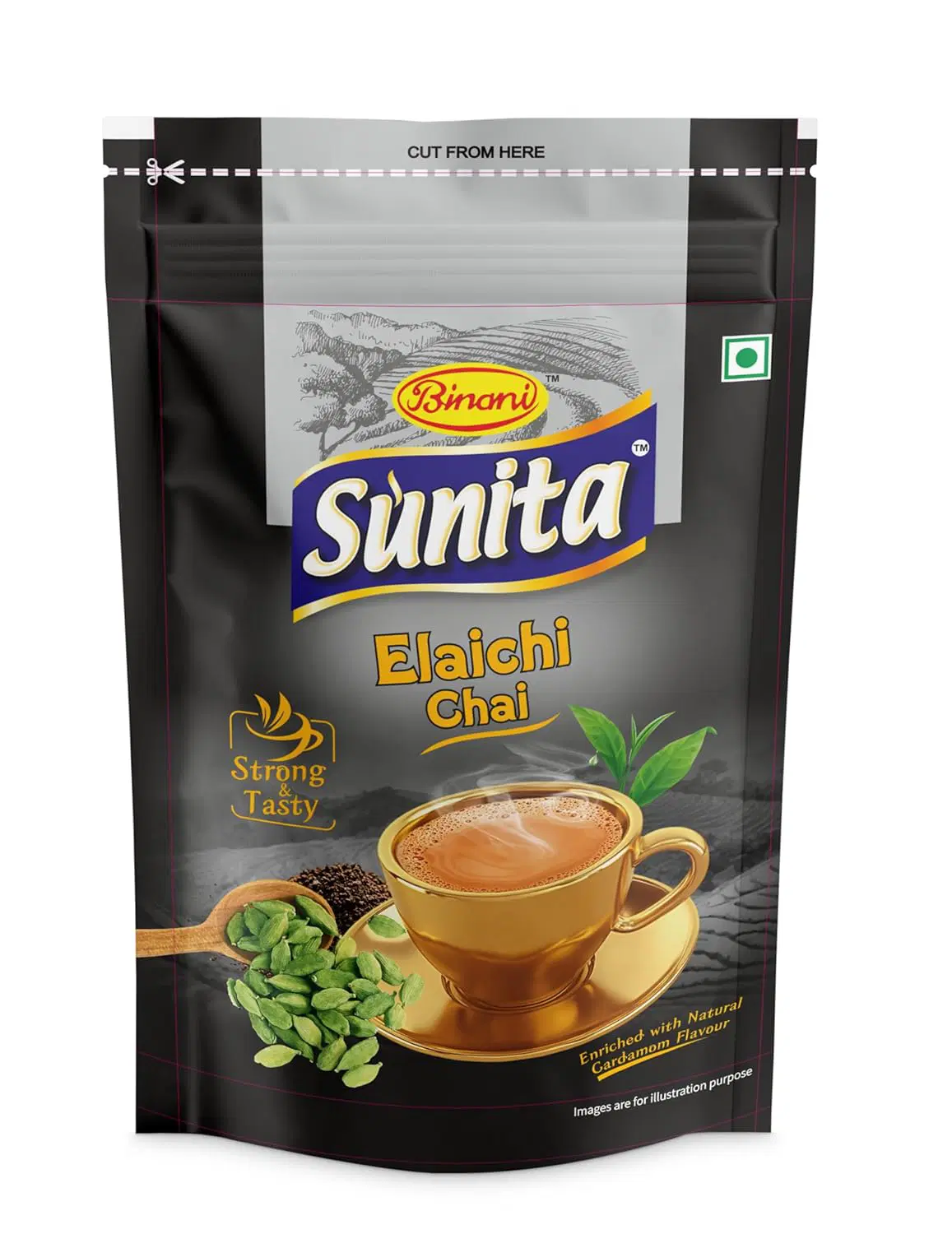 Sunita Elaichi Tea Powder, Premium Blend of Assam Fresh Black Tea Leaves and Natural Cardamom, 250gm