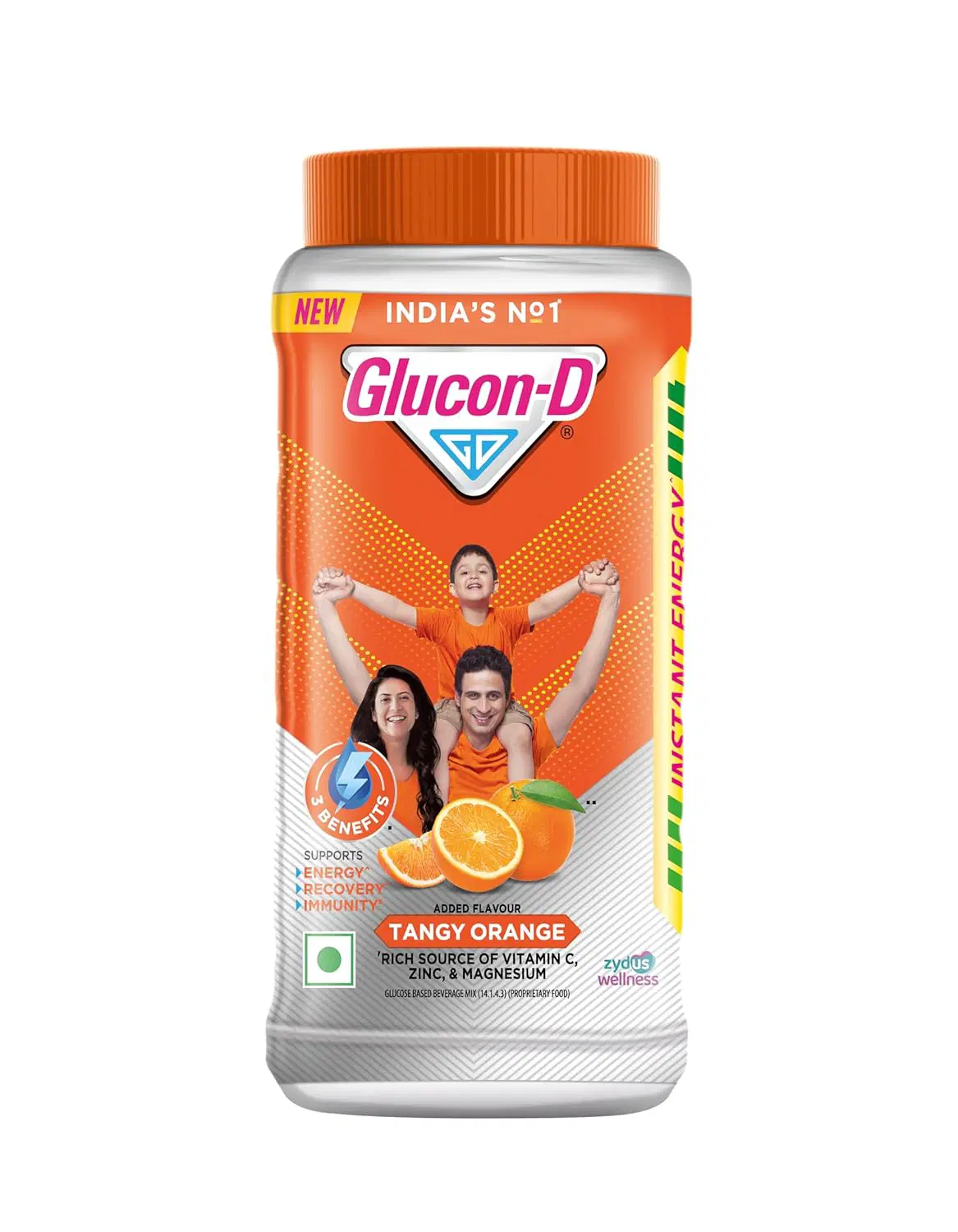 Glucon-D Instant Energy Drink Powder Jar 400 gm | Energy, Recovery, Immunity | Tangy Orange
