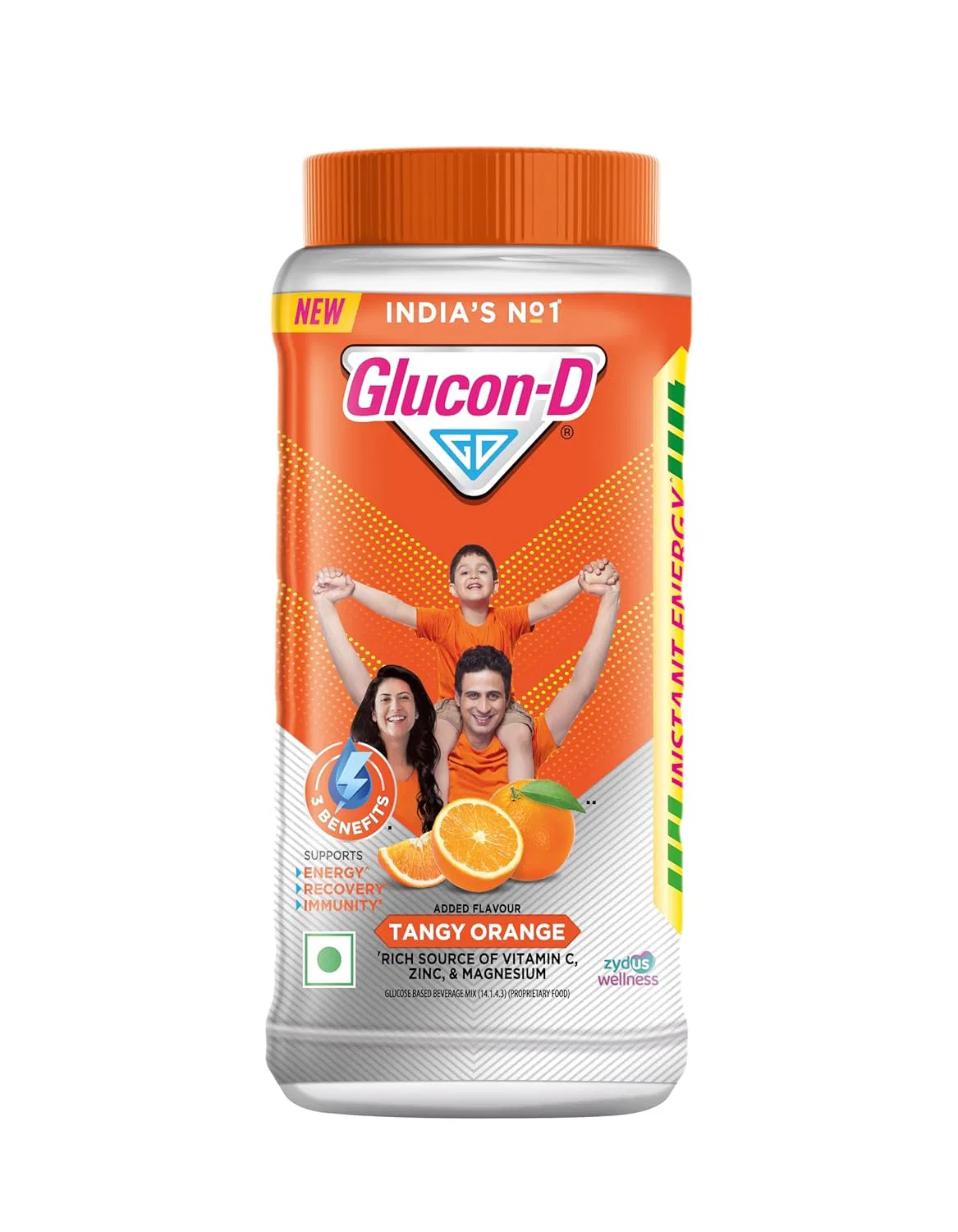 Glucon-D Instant Energy Drink Powder Jar 400 gm | Energy, Recovery, Immunity | Tangy Orange