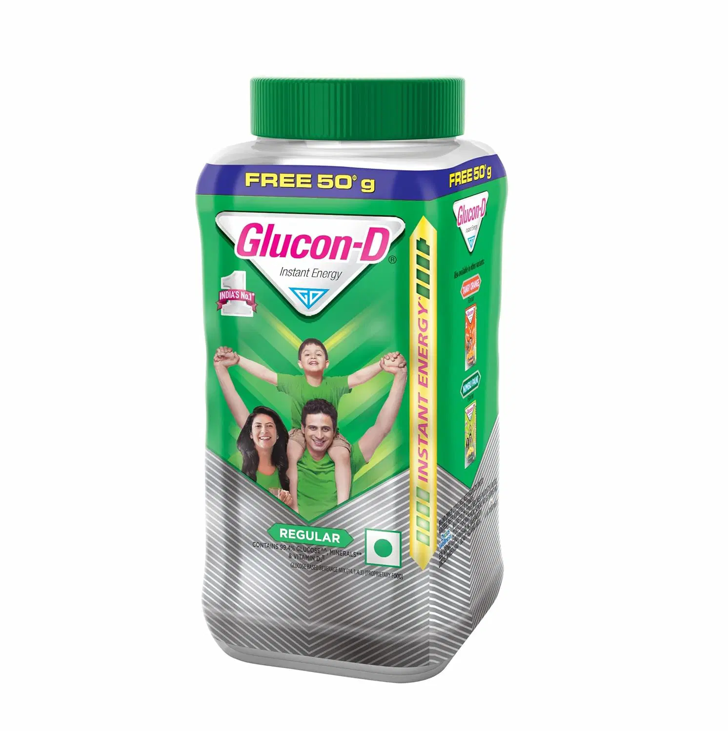 Glucon-D Regular with 3 Benefits of Energy, Recovery & Immunity, Jar ( Get 50 g Extra Free )