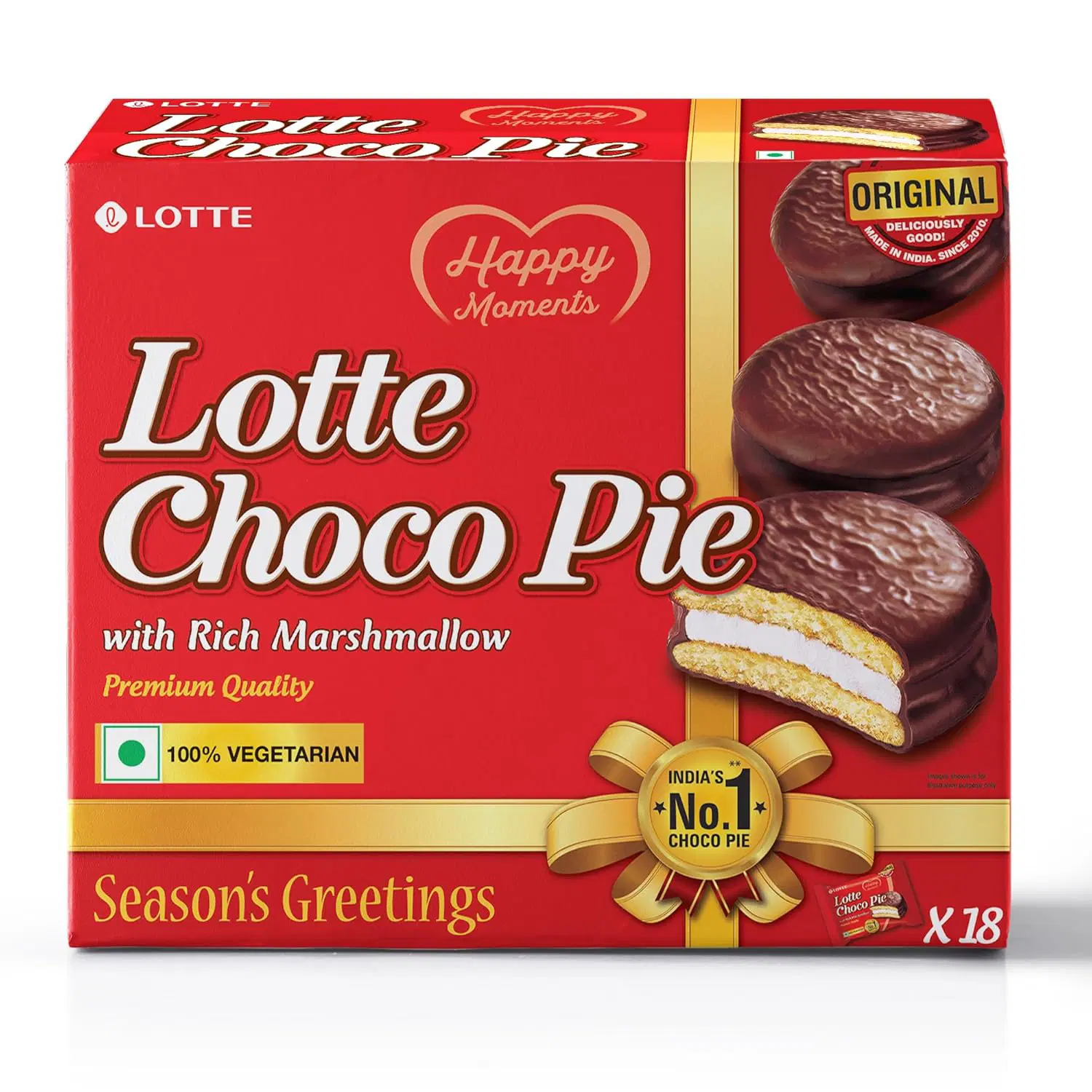 Lotte Choco Pie - Soft Biscuits coated with Premium Chocolate - (Pack of 18) - 504gm