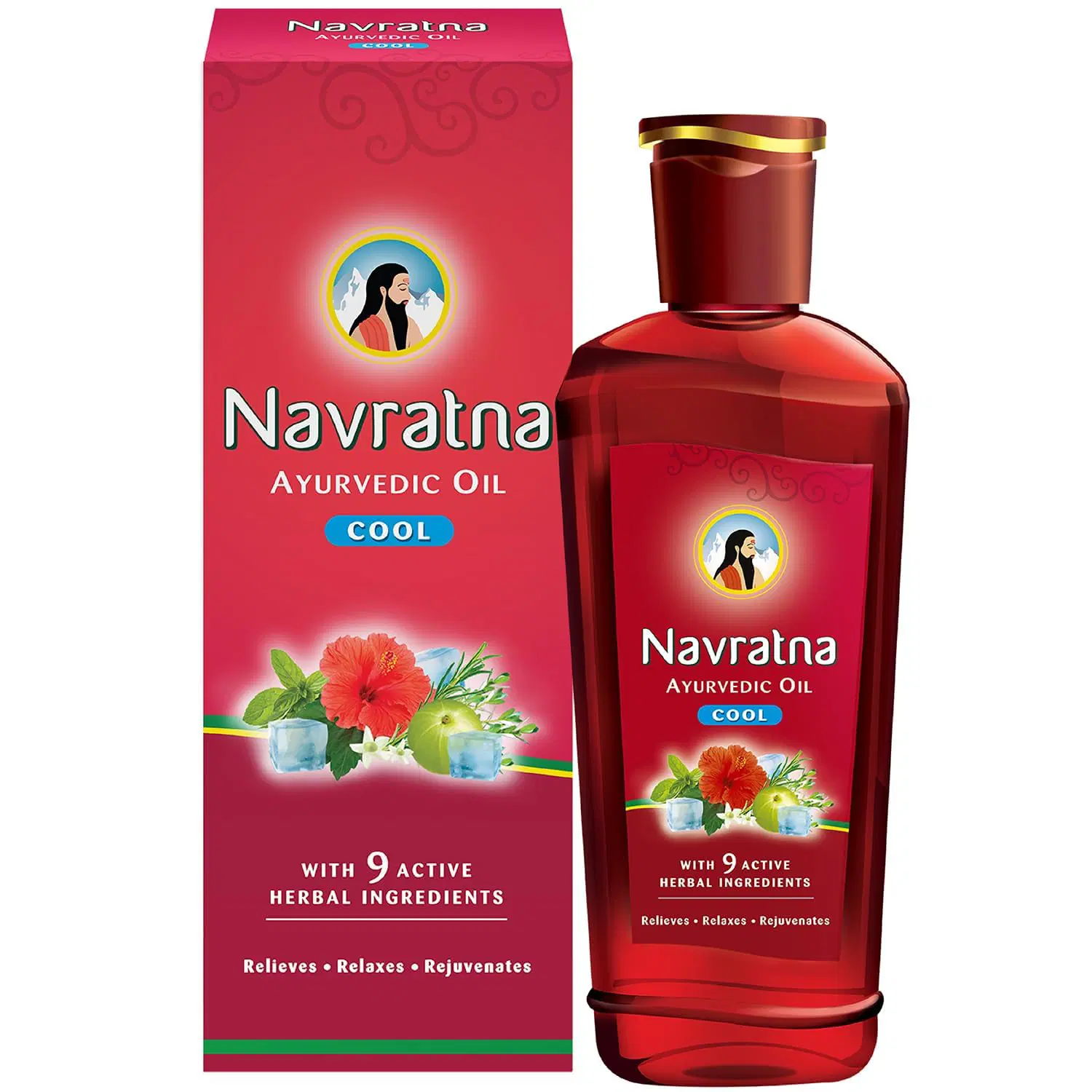 Navratna Ayurvedic Cool Oil | Combination of 9 Ayurvedic Herbs | Relieves Headache, Body ache, Tiredness, Sleeplessness & Tension| Improves Scalp Health | Relaxing & Rejuvenating cooling effect