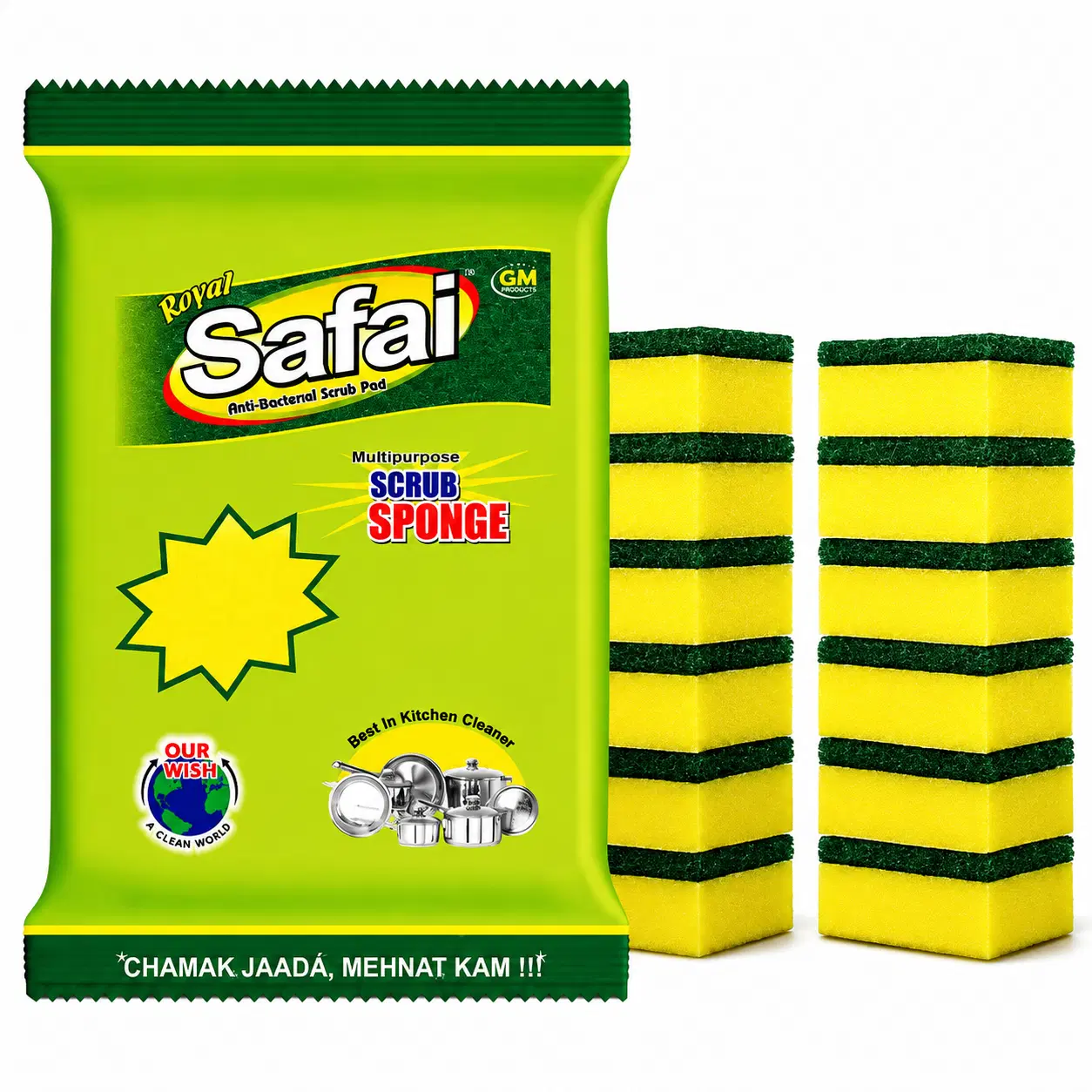 Green Real Safai Scrub Pad Sponge, For Cleaning