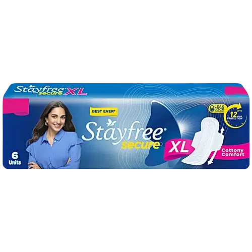 Stayfree Secure Cottony Soft Cover Sanitary Napkin with Wings (XL) 6 pads
