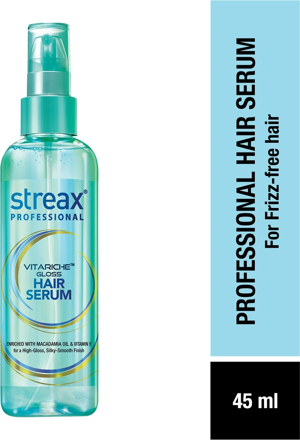 Streax Professional Vitariche Gloss Hair Serum,45ml|for Dry Frizzy Hair|for Women & Men|Enhance Shine & Smoothness,Anti Frizz |With Vitamin E & Macadamia Oil|For Curly Hair,Straight Hair,Wavy Hair