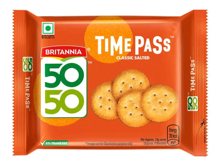 Britannia 50-50 Time Pass Biscuits, 142gm