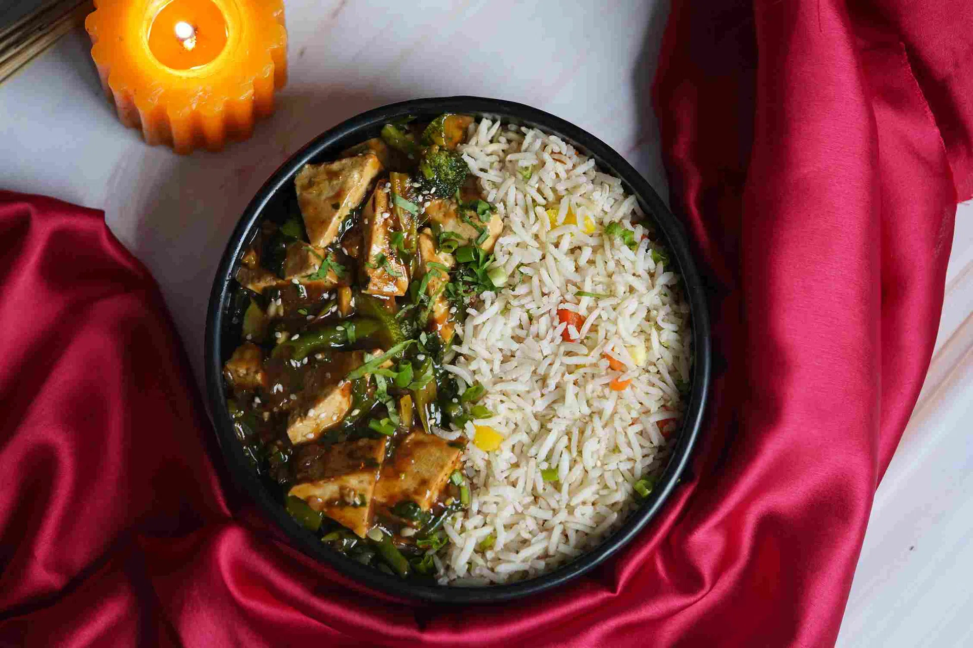 MKR Oriental Tofu with Seasonal Sabzi and Rice