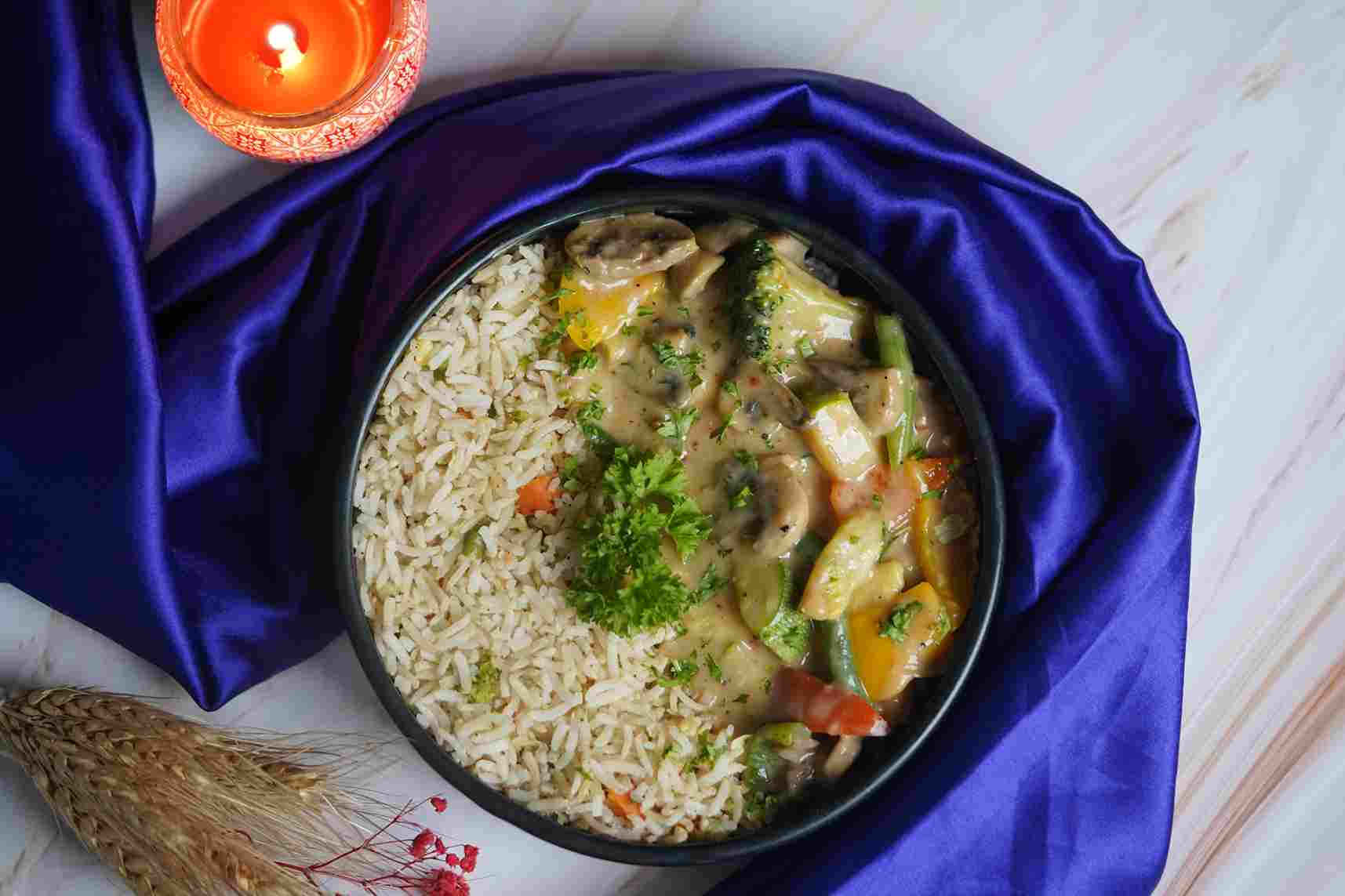 Rasoi Style Vegetable Stroganoff with Rice