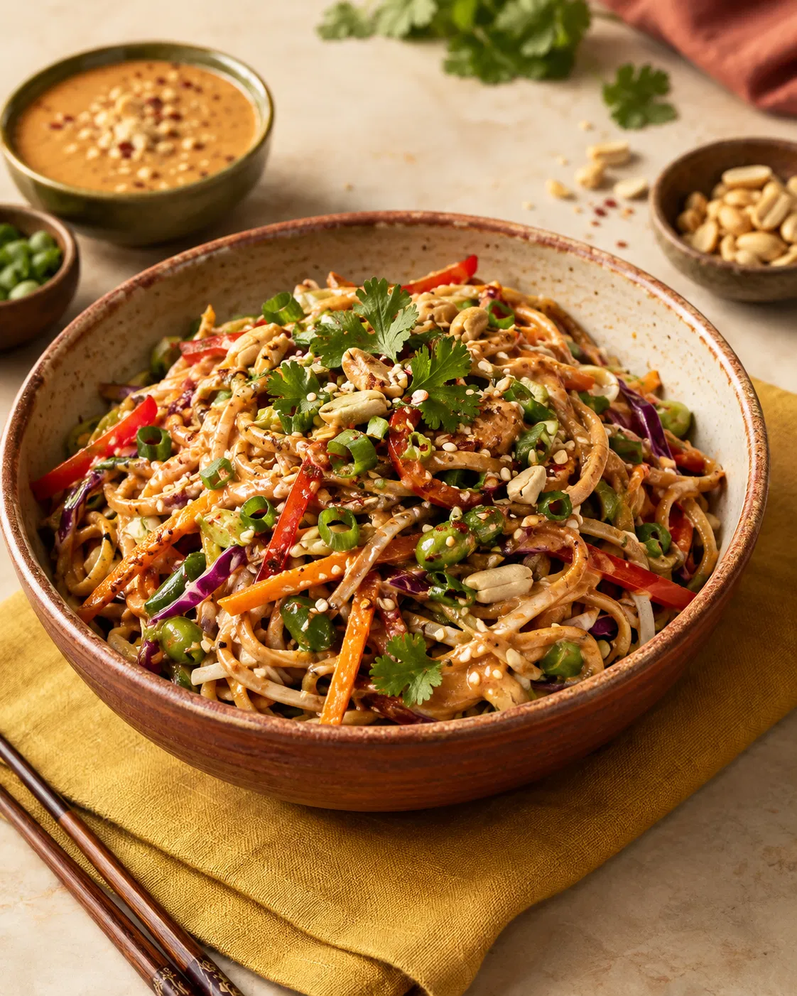 Spicy Atta Noodles Salad with Peanut Butter Sauce (Whole Wheat)