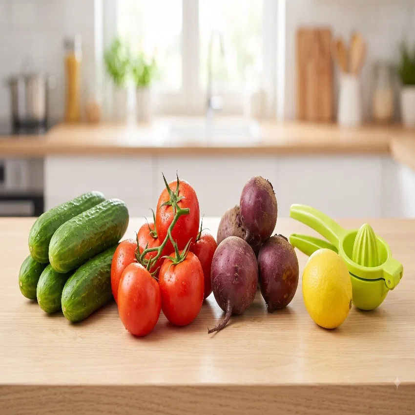 Salad Cucumber (200g) + Tomatoes (200 gram)  + Beetroot (200gram) + Lemon (1 nos) @Rs29.