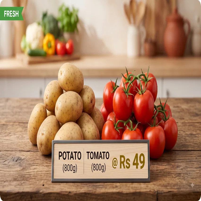 Potato (800gram) + Tomato (800gram) @ Rs 49.