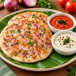 Onion Uttapam (2 qty ) + Tomato Chilli Chutney + Coconut Chutney – image 1