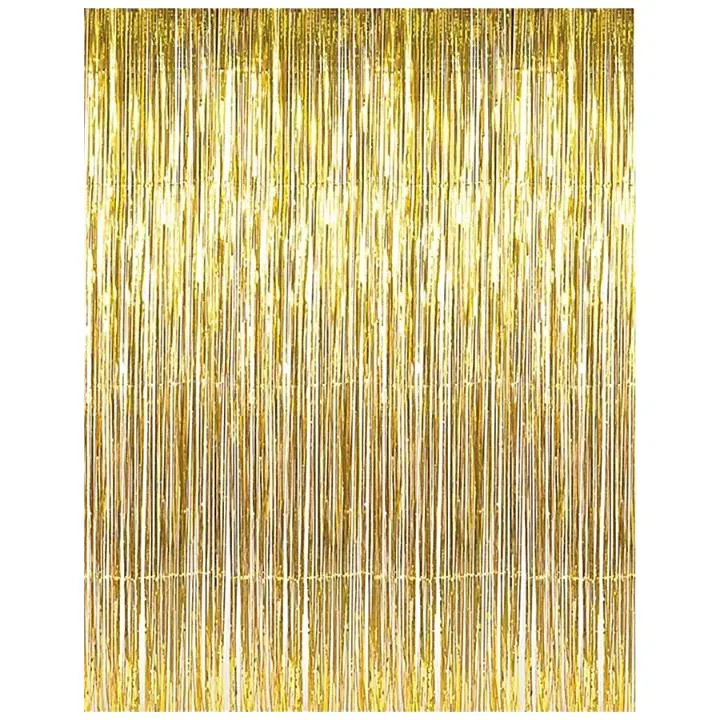 Cherishx Golden Tinsel Glosssy Foil Fringe Curtain