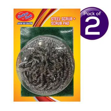 Chakaachak Steel Scrubber & Scrub Pad 1 pc X 2 Combo