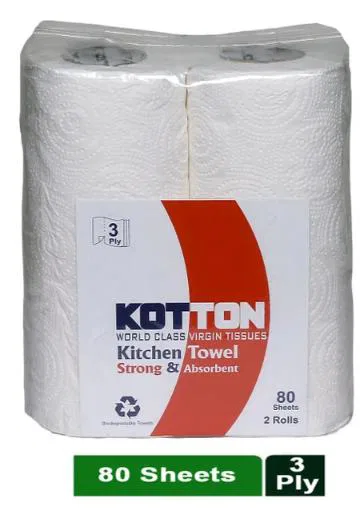 Kotton Kitchen Towel 3 Ply - 100% Virgin Pulp/Paper, 80 pulls