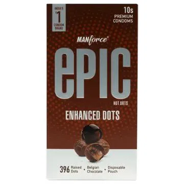Manforce Epic Hot Dots Enhanced Dotted Premium Condoms For Men Pleasure Belgian Chocolate Flavour
