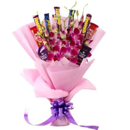 Orchids Bouquet With Assorted Chocolates
