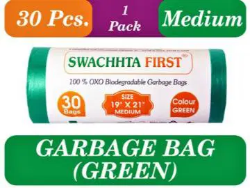 Swachhta First Garbage Bags - Oxo Bio Degradable Medium ,Green (19 x 21 Inches)