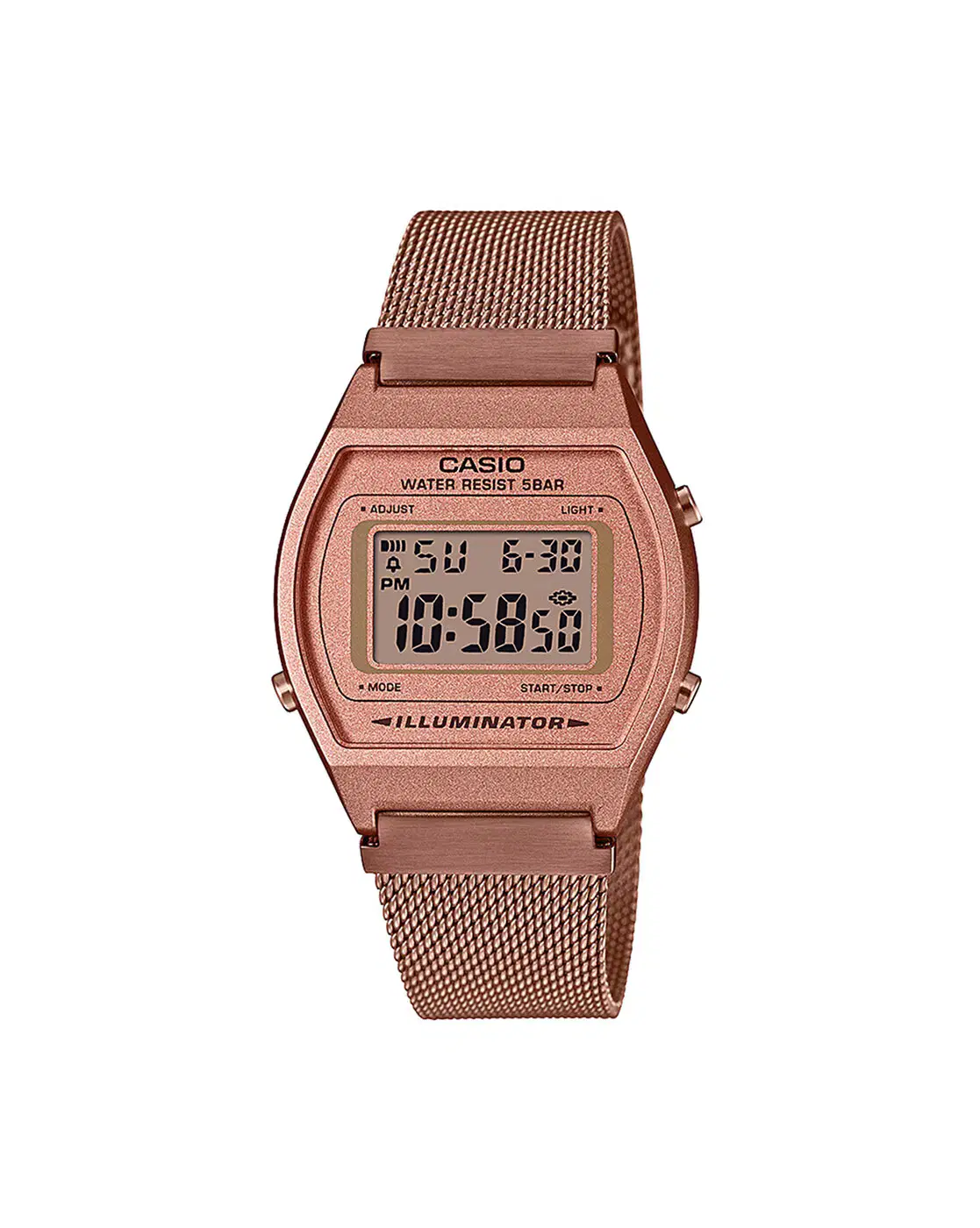 Casio Men D216 Vintage B640WMR-5ADF Rose Gold Digital Dial Rose Gold Stainless Steel Mesh Band