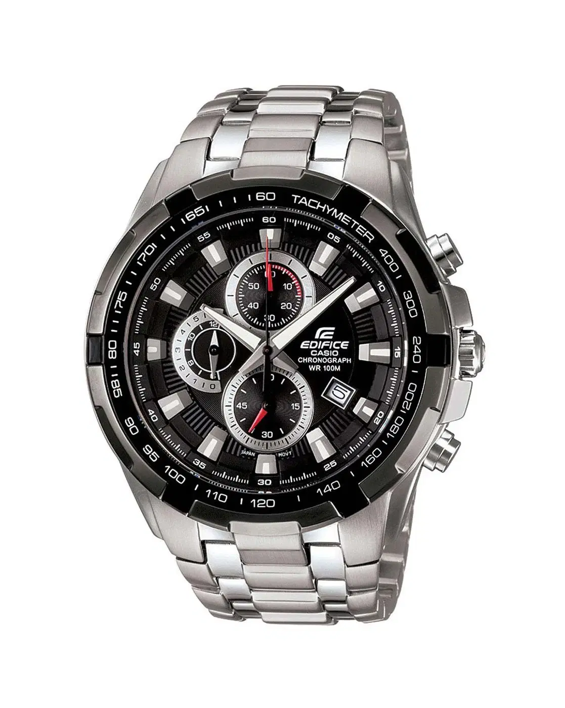 Casio Men ED369 EDifice EF-539D-1AVUDF Black Analog Dial Silver Stainless Steel Band Watch