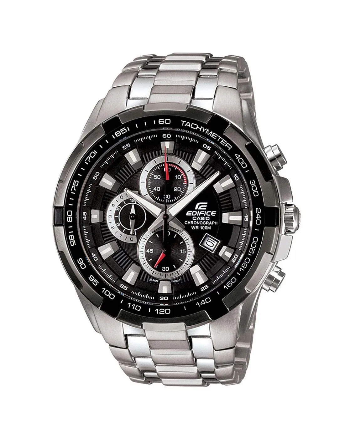 Casio Men ED369 EDifice EF-539D-1AVUDF Black Analog Dial Silver Stainless Steel Band Watch