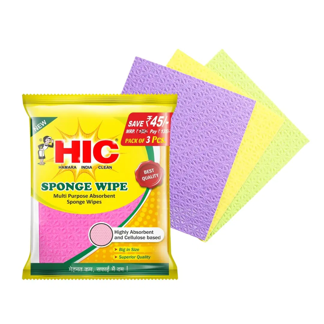 HIC Sponge Wipe resuable and Washable Sponge Wipes (Multicolored) - Pack of 3
